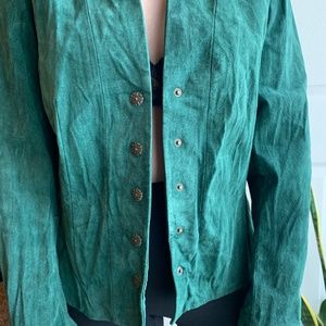 Coldwater Creek Green Leather Suede Jacket
